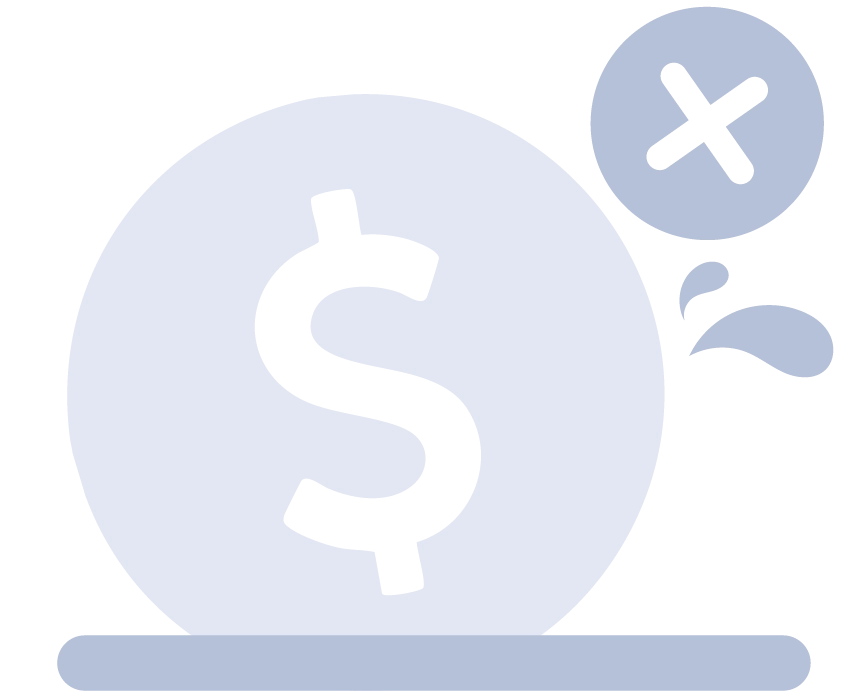 Money symbol icon with an X symbol above it.