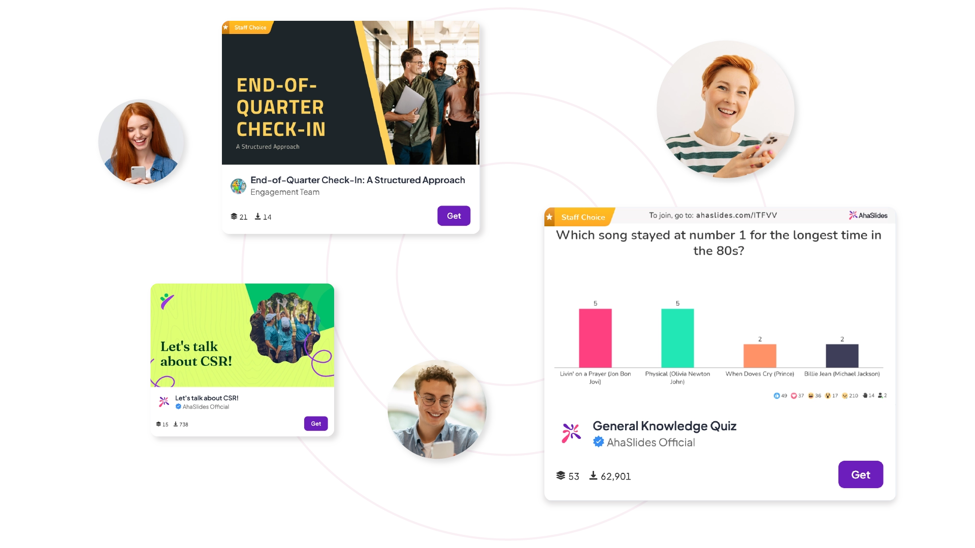 Collection of AhaSlides templates arranged in a circular layout.