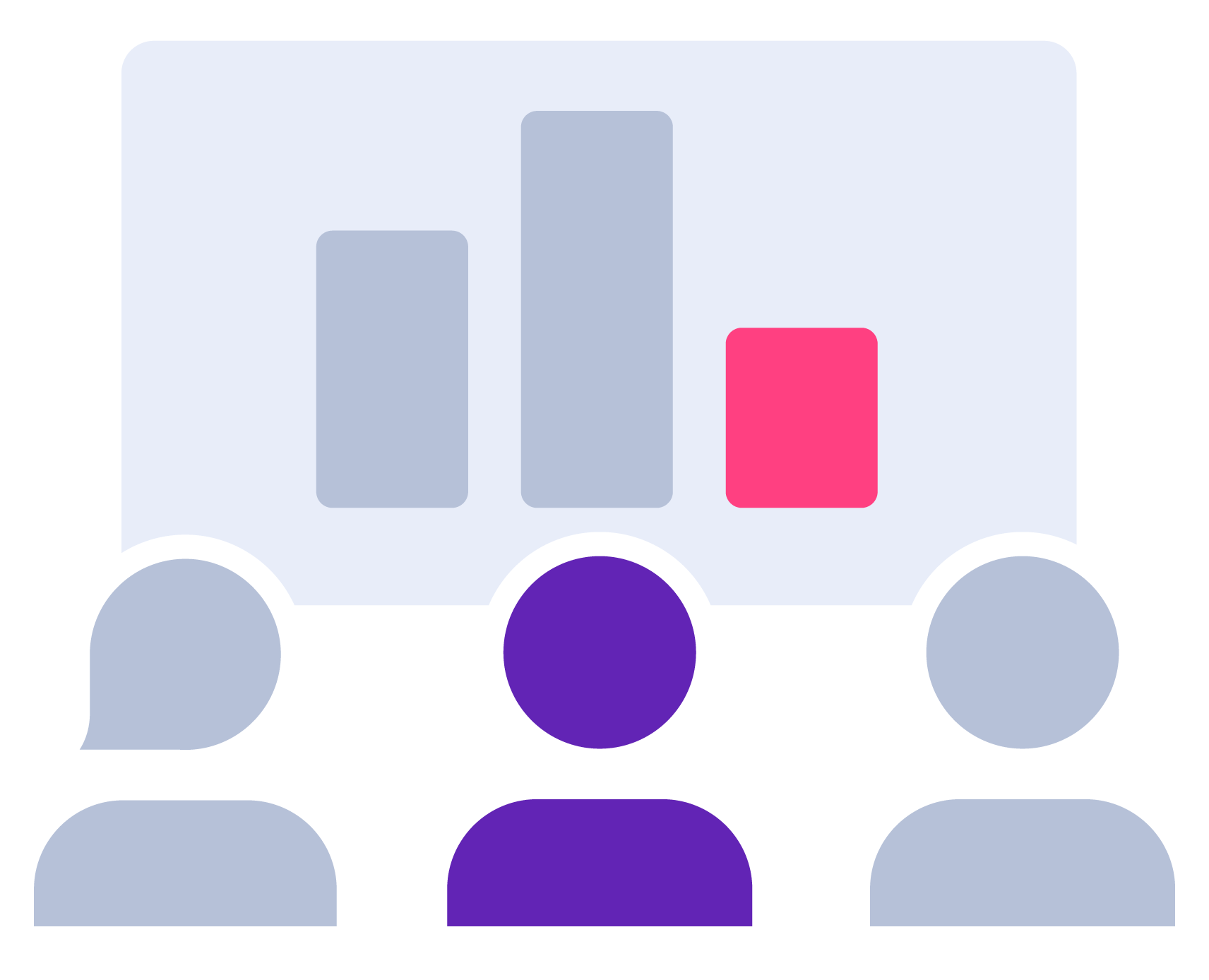 Audience chart icon with three people under a bar graph.
