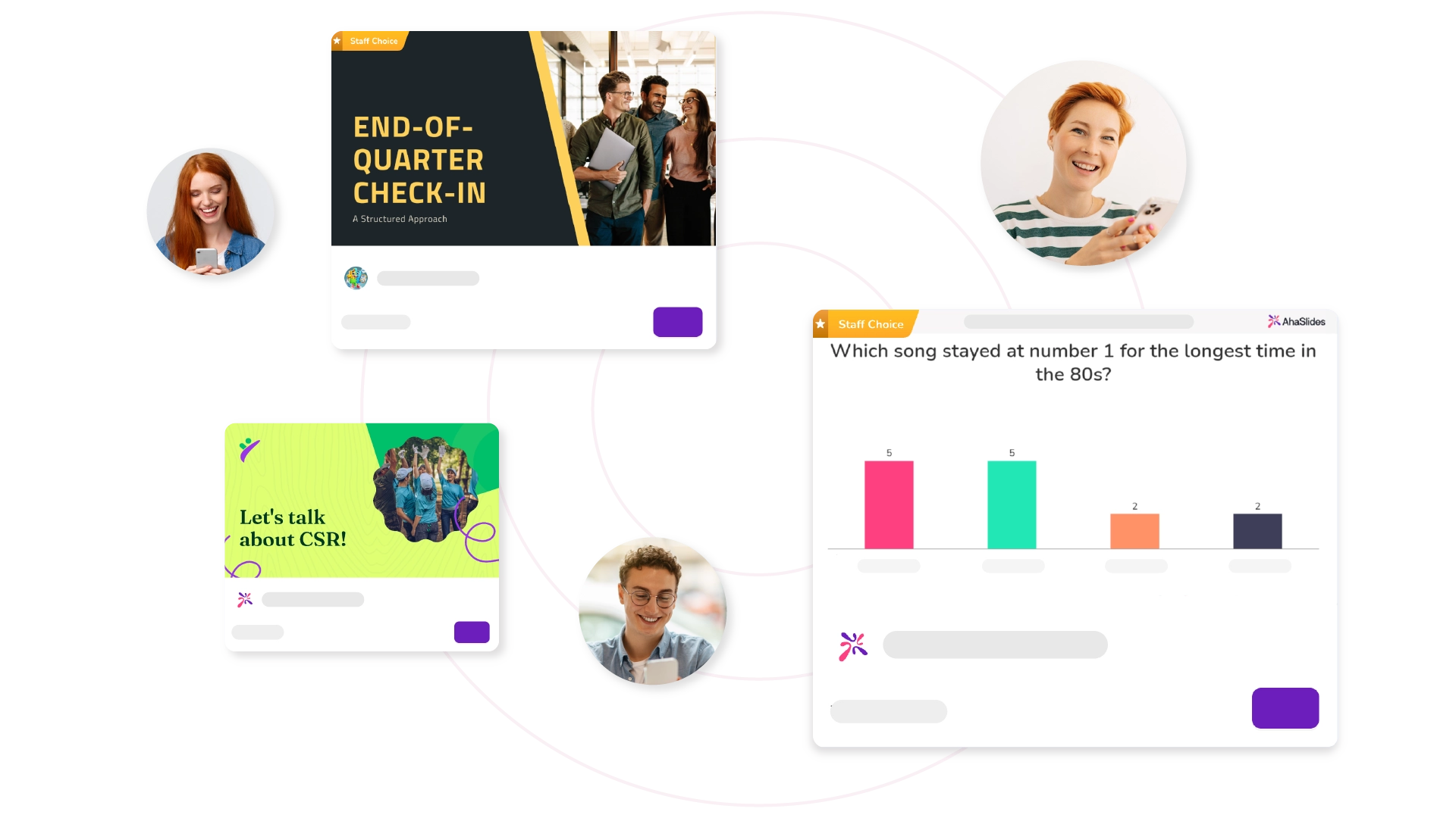 Collection of AhaSlides templates arranged in a circular layout.
