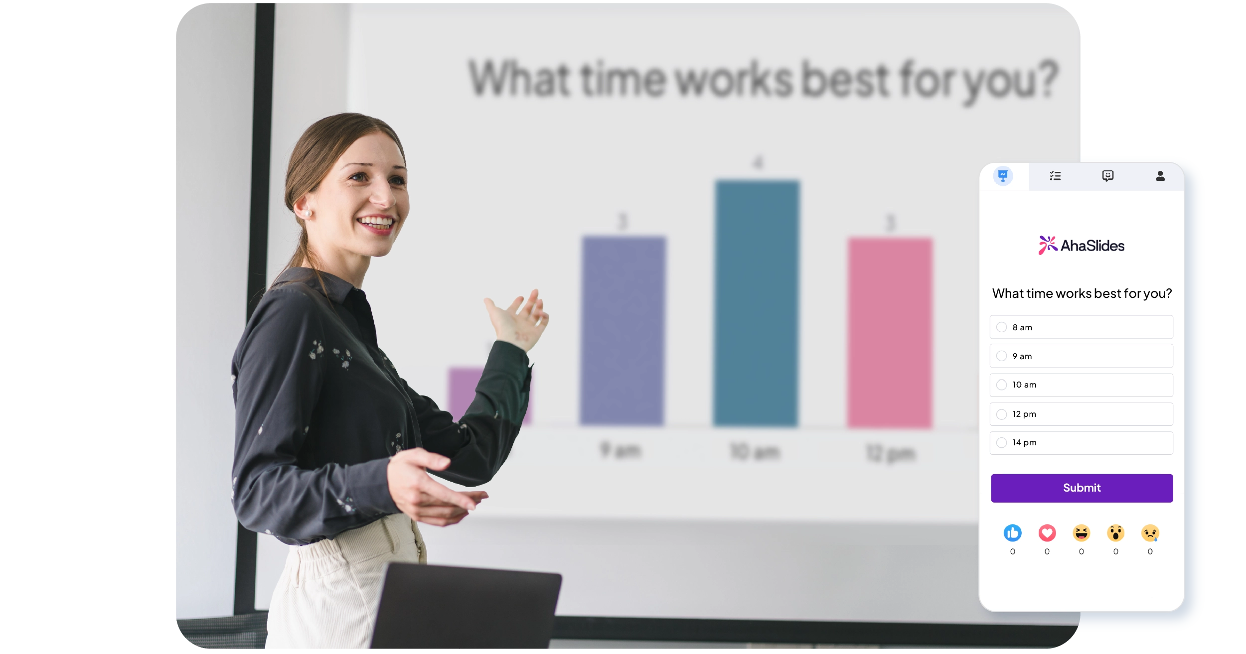 AhaSlides' online poll maker is used to collect audience opinions and ignite discussions