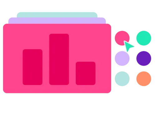 Bar chart and window icon in muted colors.