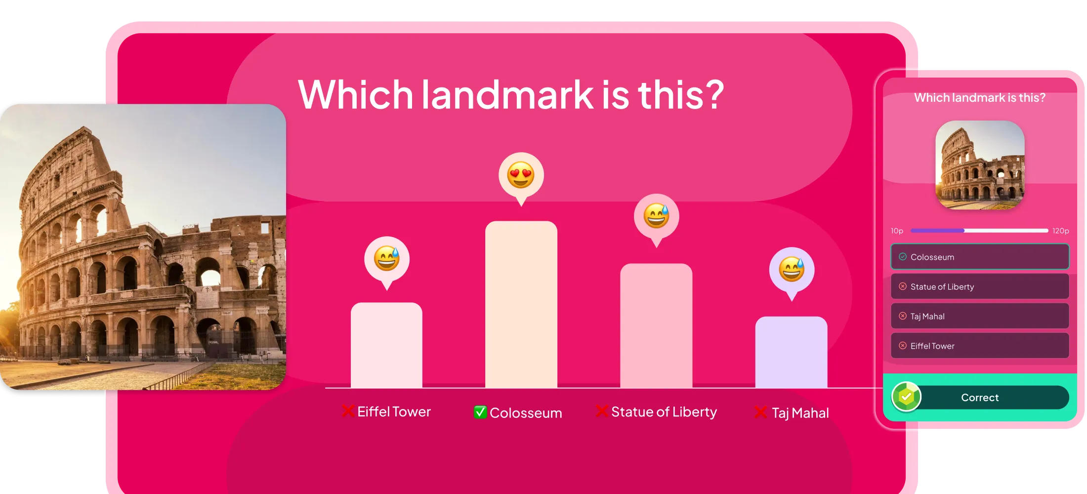 AhaSlides quiz feature showing a live audience participation quiz with real-time results
