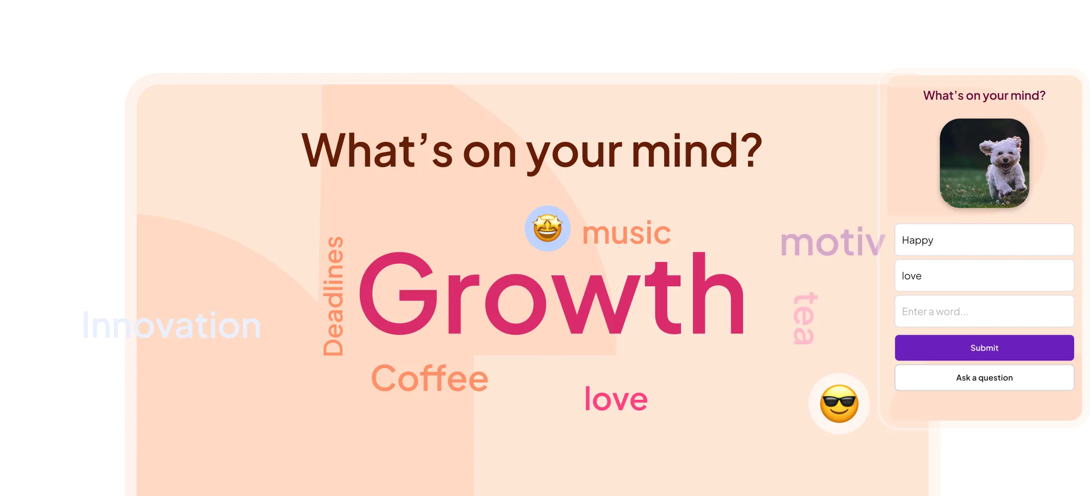 AhaSlides word cloud feature showing audience responses displayed as a visual word cloud