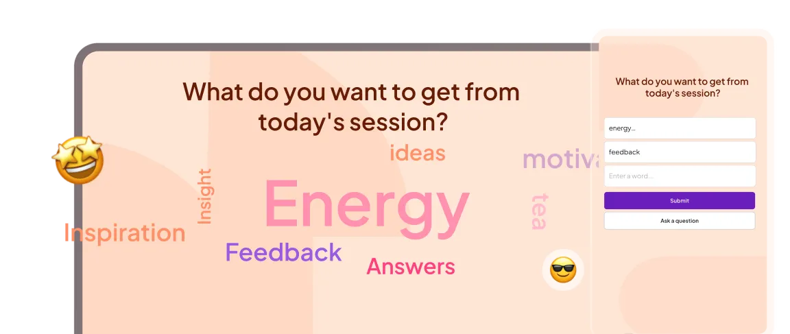 AhaSlides word cloud feature showing audience responses displayed as a visual word cloud
