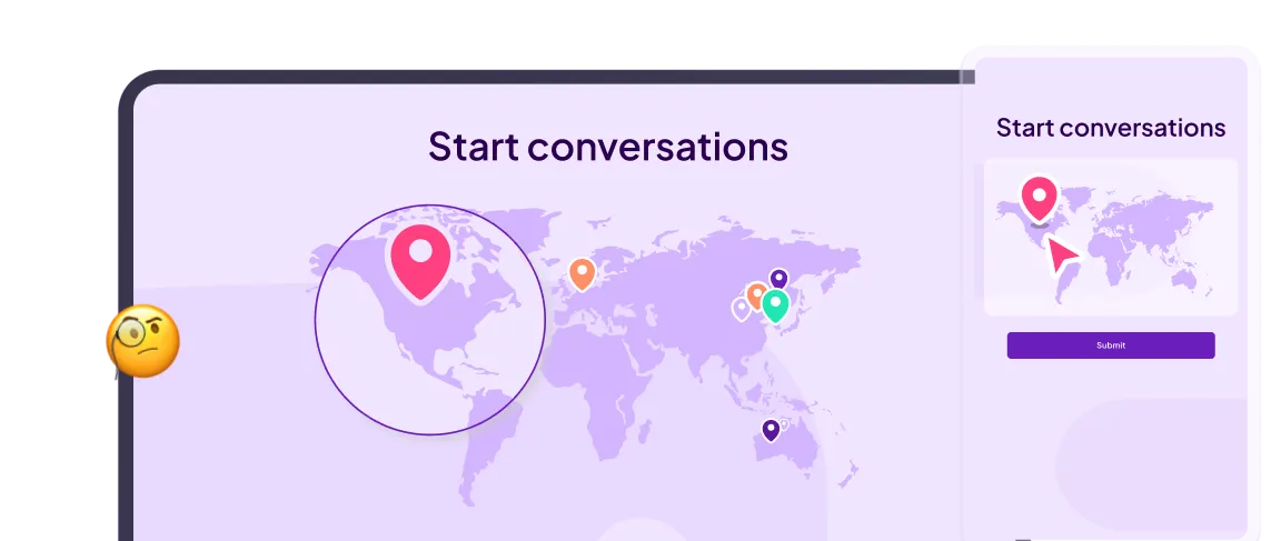 AhaSlides pin on image feature where audience members drop location pins on a world map