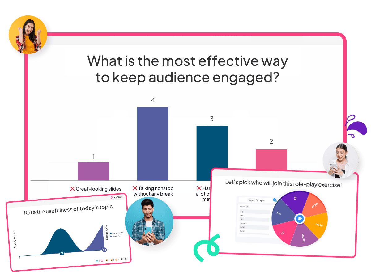 Diversele funcții interactive ale AhaSlides pot ajuta la creșterea retenției participanților la training