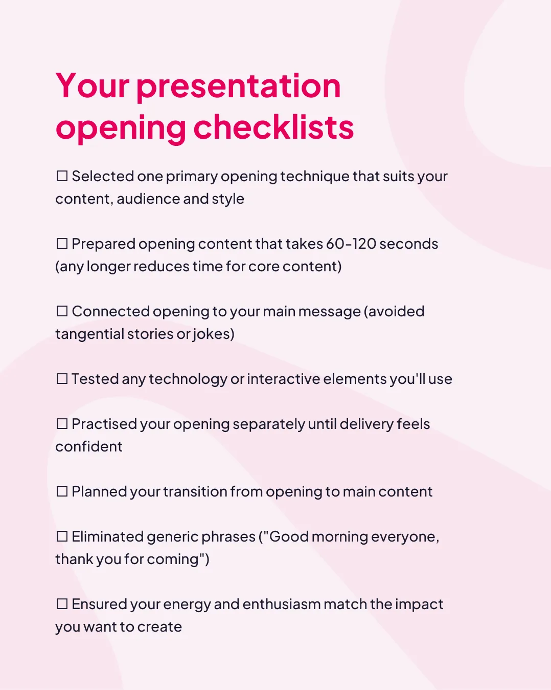 how to start a presentation checklist