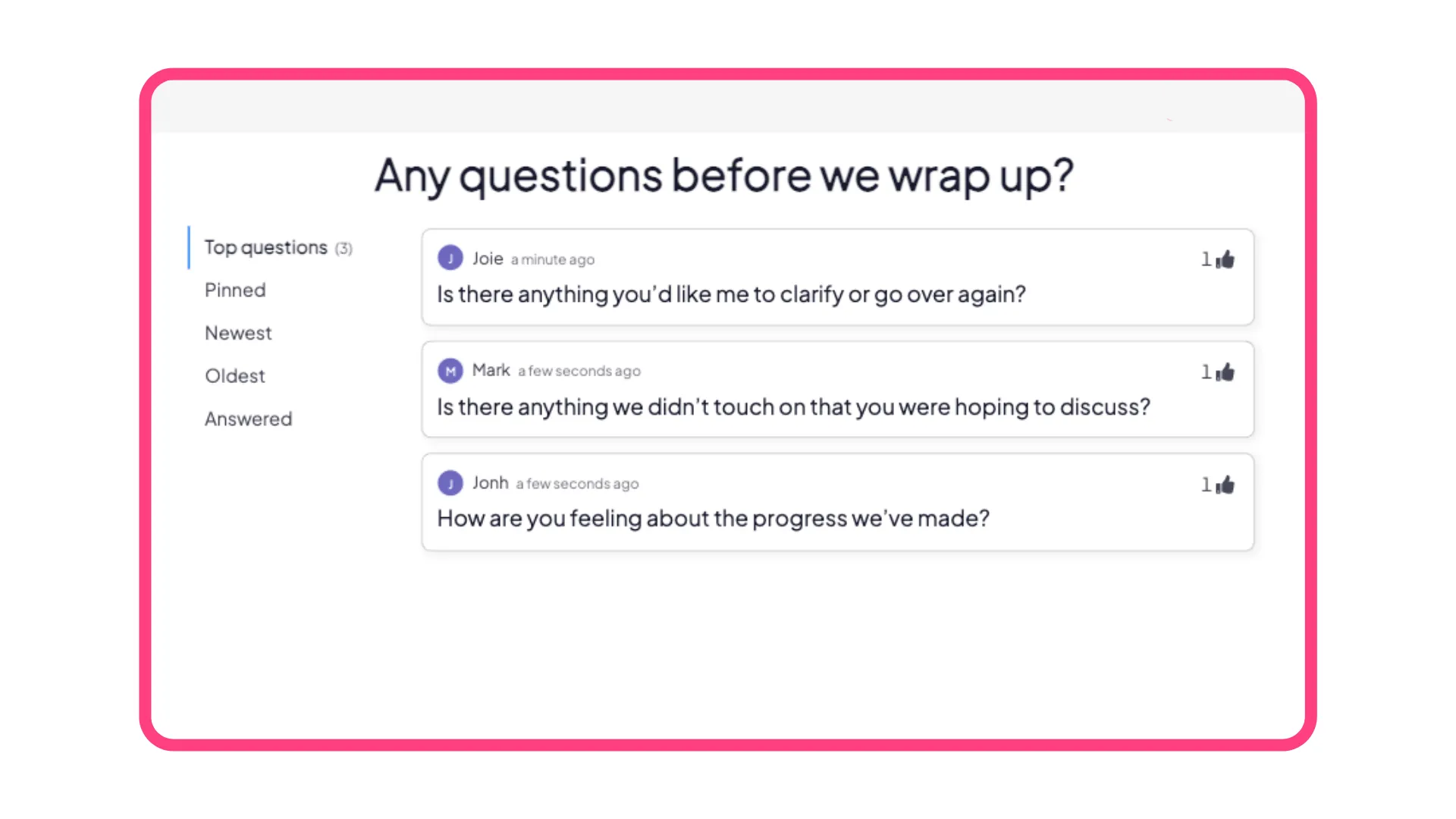 A Q&A slide by AhaSlides