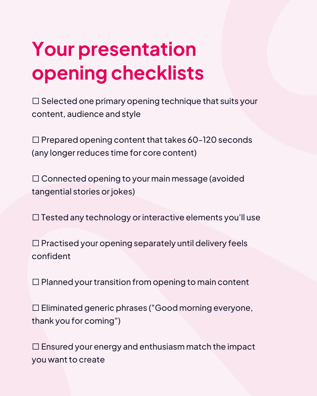 how to start a presentation checklist