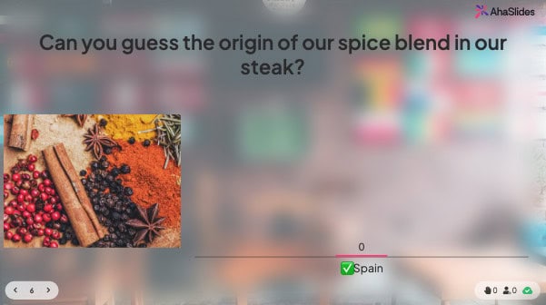 AhaSlides quiz for food and beverage restaurant customers shown on a tablet