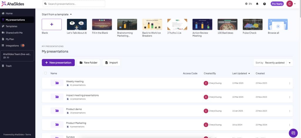 A screenshot of AhaSlides interface