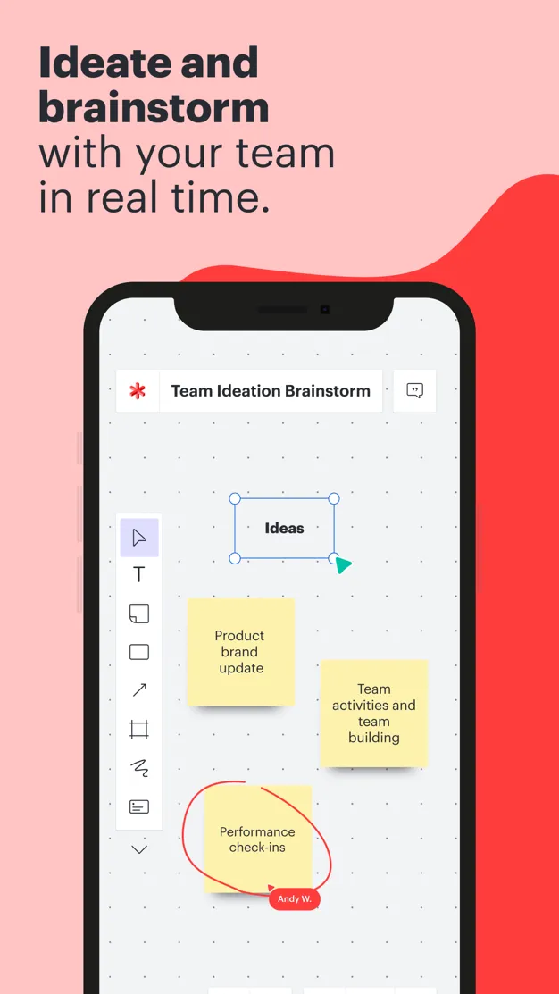 Lucidspark virtual whiteboard interface showing brainstorming and collaboration features