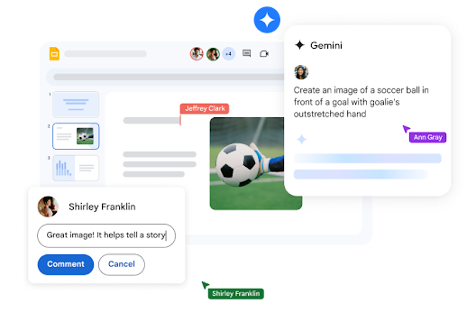 Google Slides collaborative presentation editor interface showing real-time editing