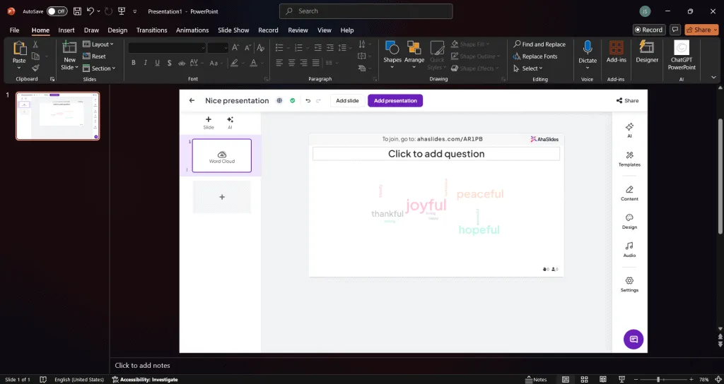ahaslides word cloud in ppt