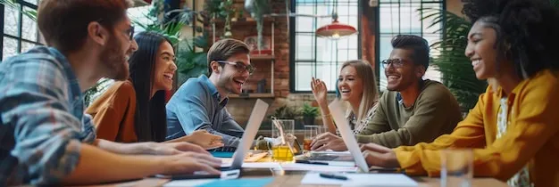 Energetic team in a workplace meeting