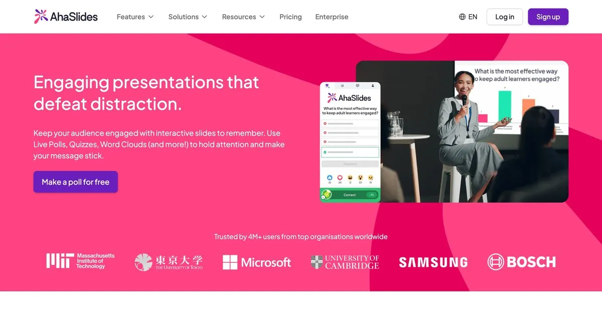 AhaSlides live polling and presentation platform homepage