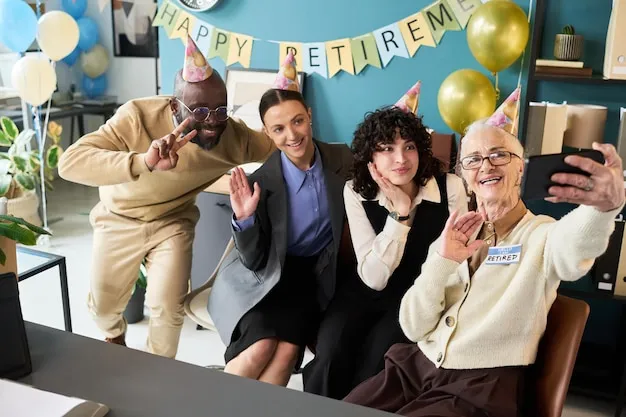 Coworkers celebrating together at end-of-year event