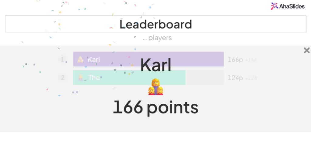 AhaSlides live quiz leaderboard showing team standings