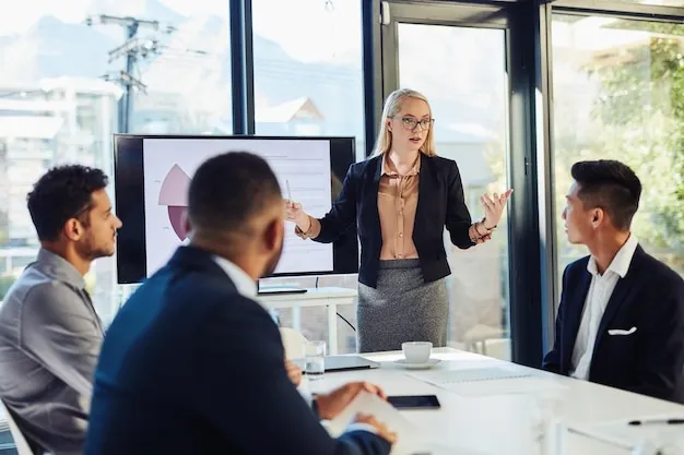 Speaker engaging an audience with confident body language