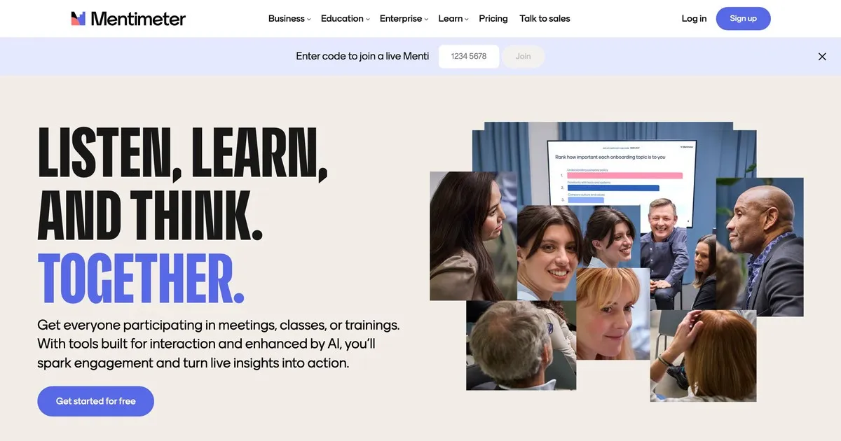 Mentimeter interactive presentation homepage