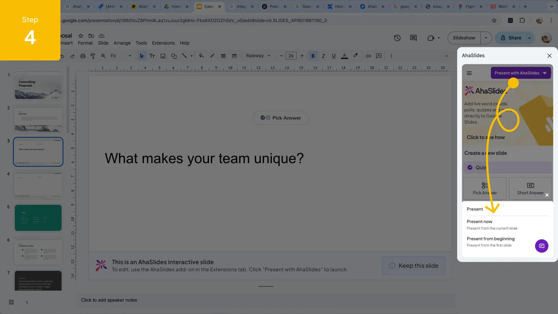Obrazovka pro připojení k relaci AhaSlides spuštěné z Google Slides pomocí QR kódu.