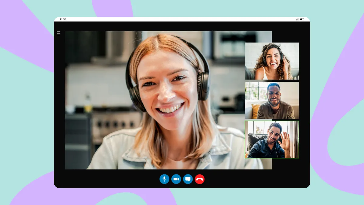 Komandos nariai žaidžia interaktyvius žaidimus virtualaus „Microsoft Teams“ susitikimo metu.