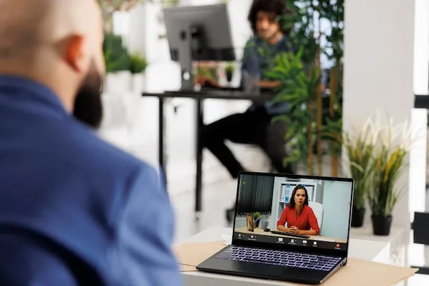 Person giving online presentation on laptop