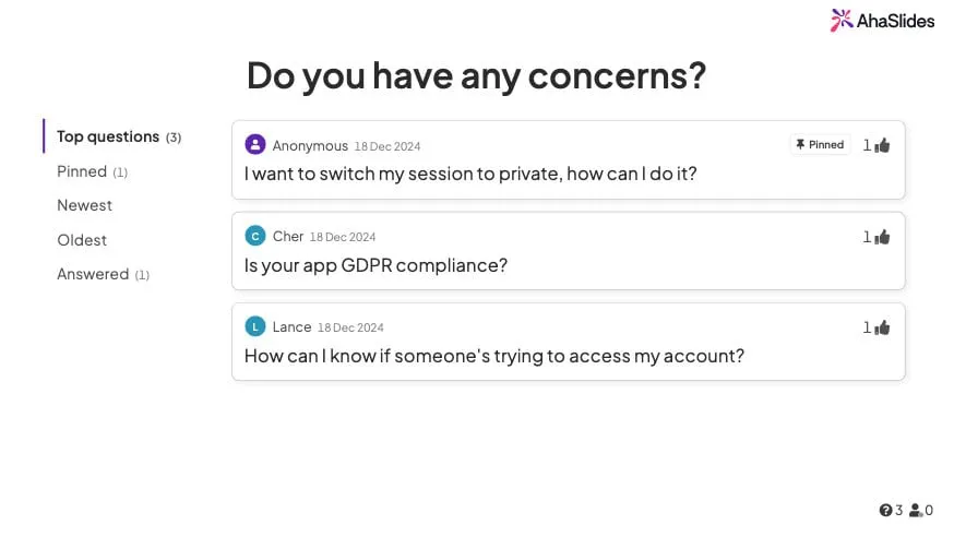 a live Q&A session on AhaSlides