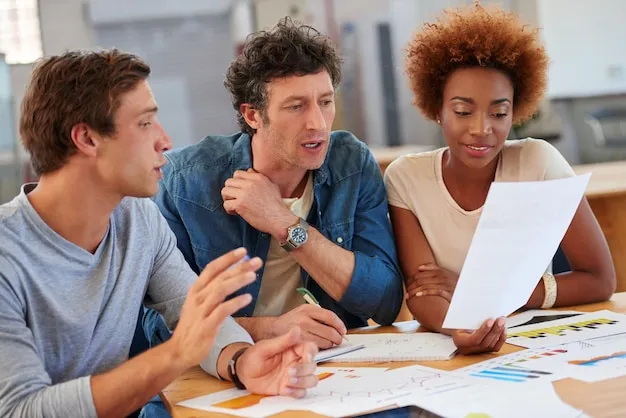 Team reviewing survey results together