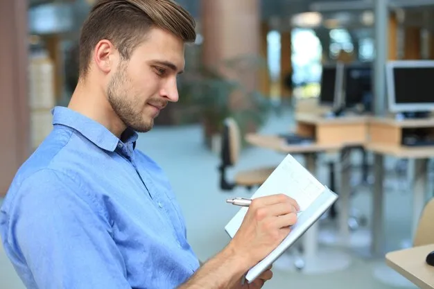 Worker completing HR questionnaire form