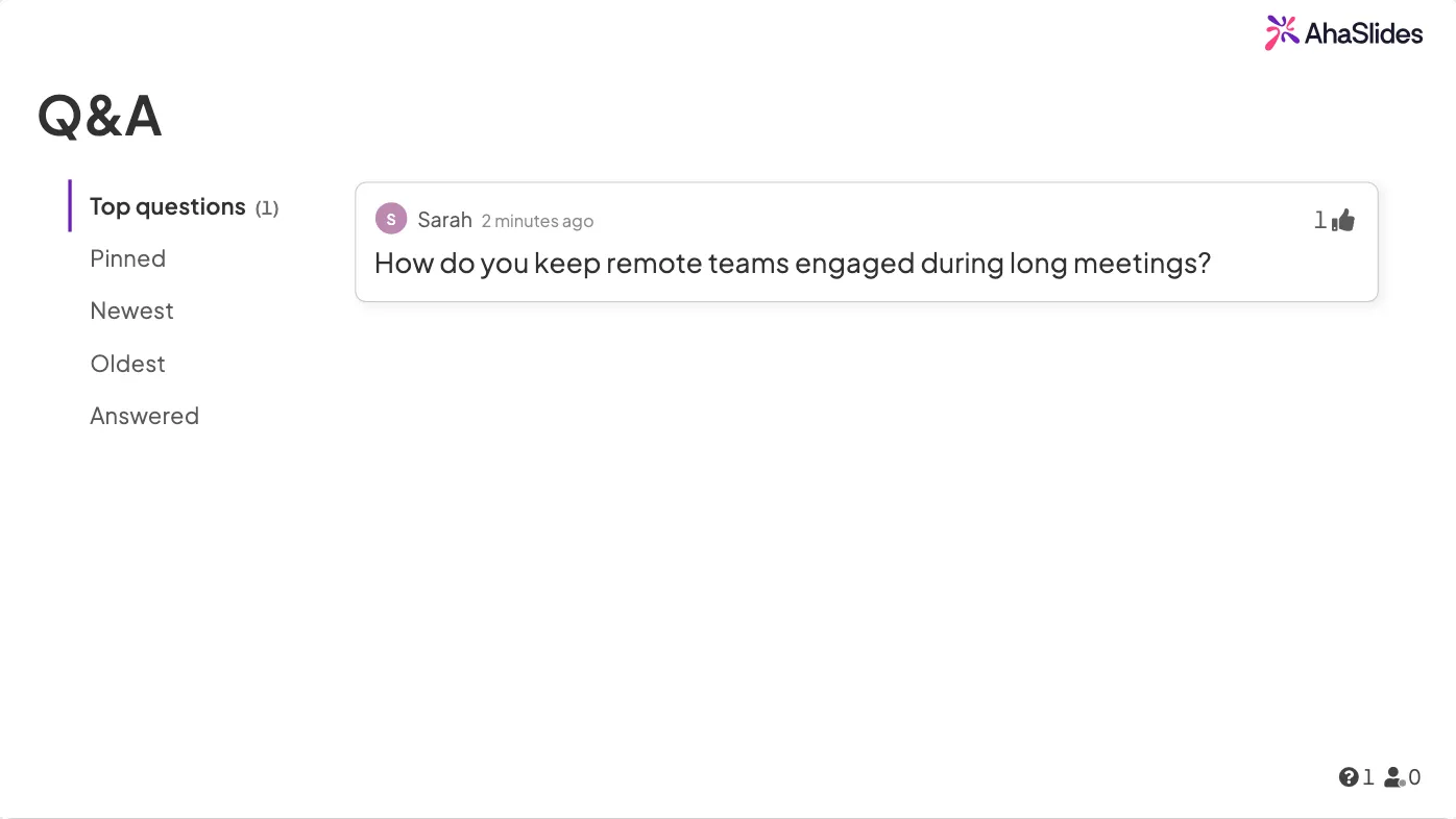 AhaSlides Q&A-functies