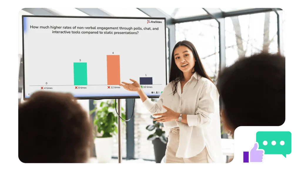 a meeting session with the speaker using AhaSlides to increase audience engagement