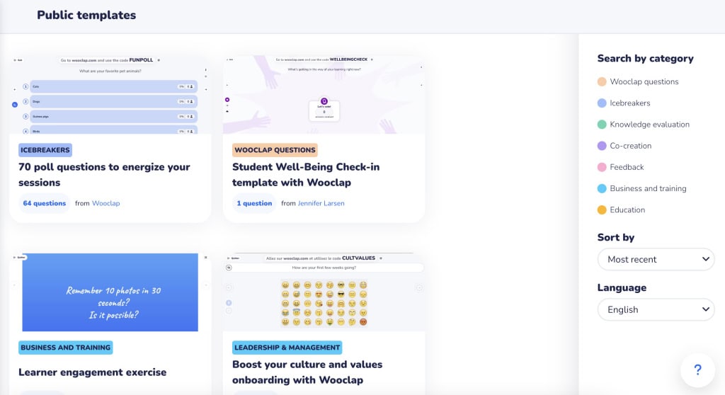 wooclap template interface