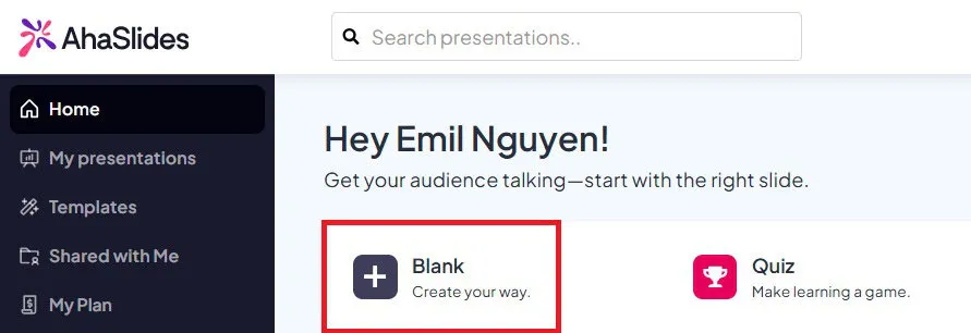 Create presentation ahaslides