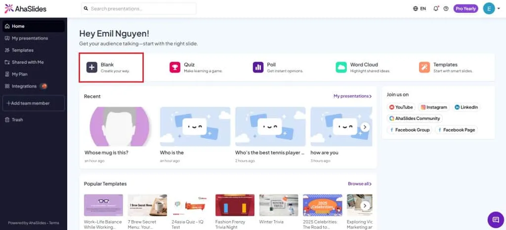 hozzon létre egy prezentációt ahaslides-ben