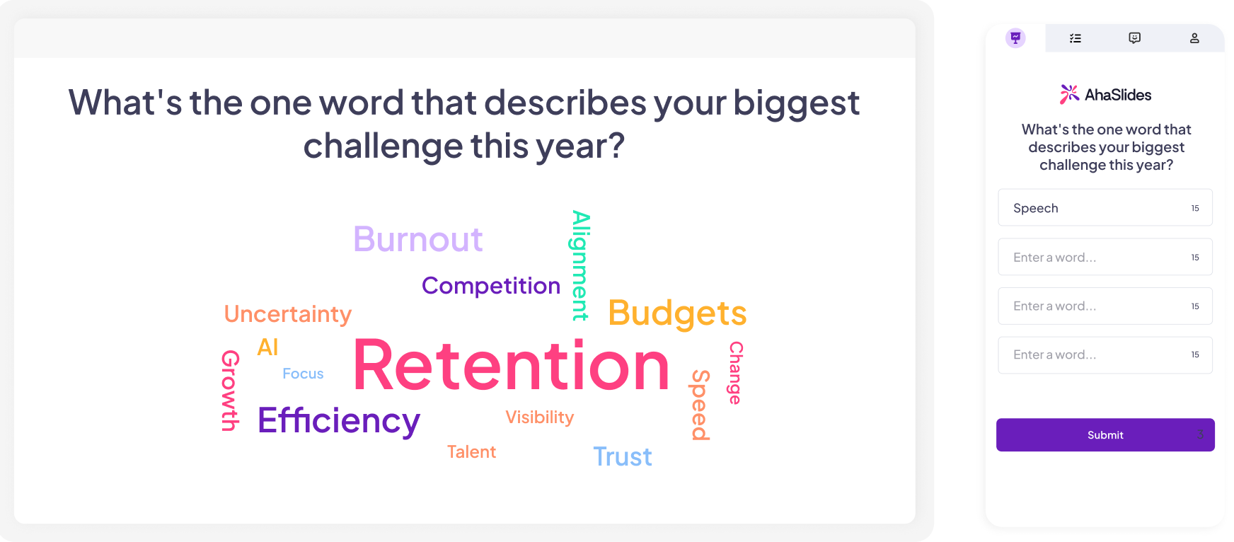 A word cloud image on AhaSlides interactive presentation