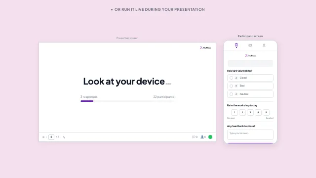 圖片展示了 AhaSlides 問卷的桌面版和行動版介面。