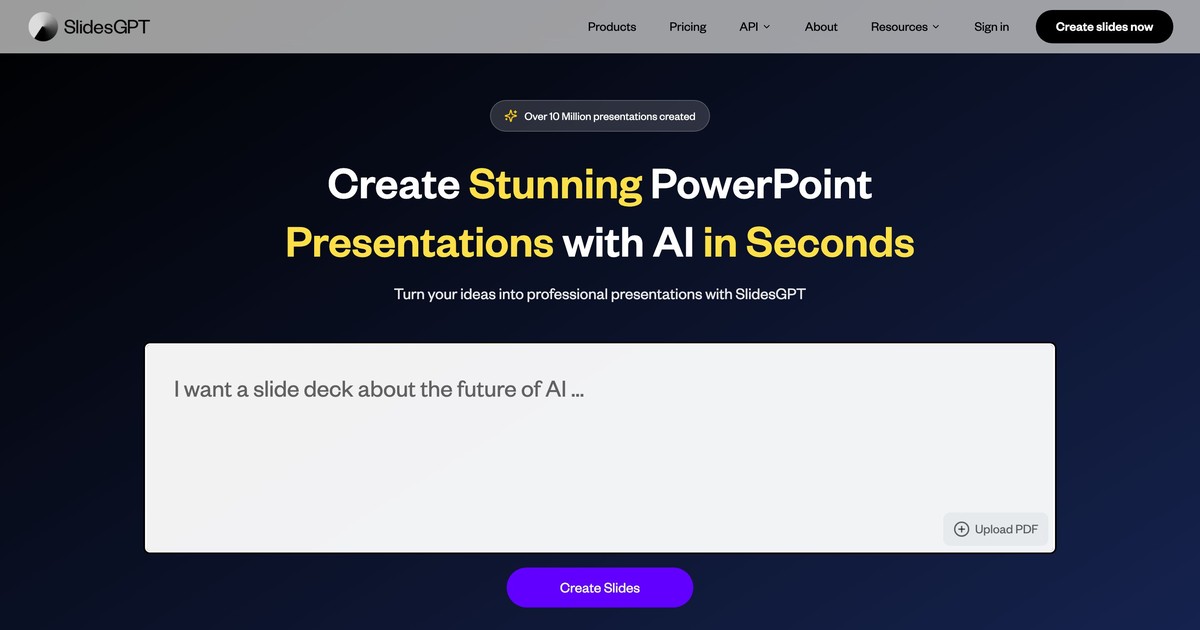 SlidesGPT AI-powered PowerPoint and Google Slides generator interface