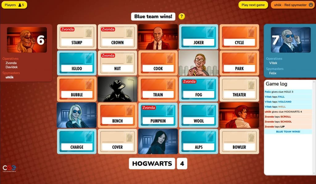Ekraanipilt mängust Codenames | virtuaalsed mängud suumiga mängimiseks