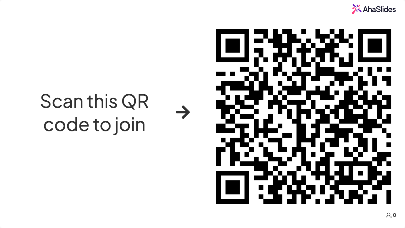 AhaSlides QR code join screen inviting an audience to scan and join a live quiz