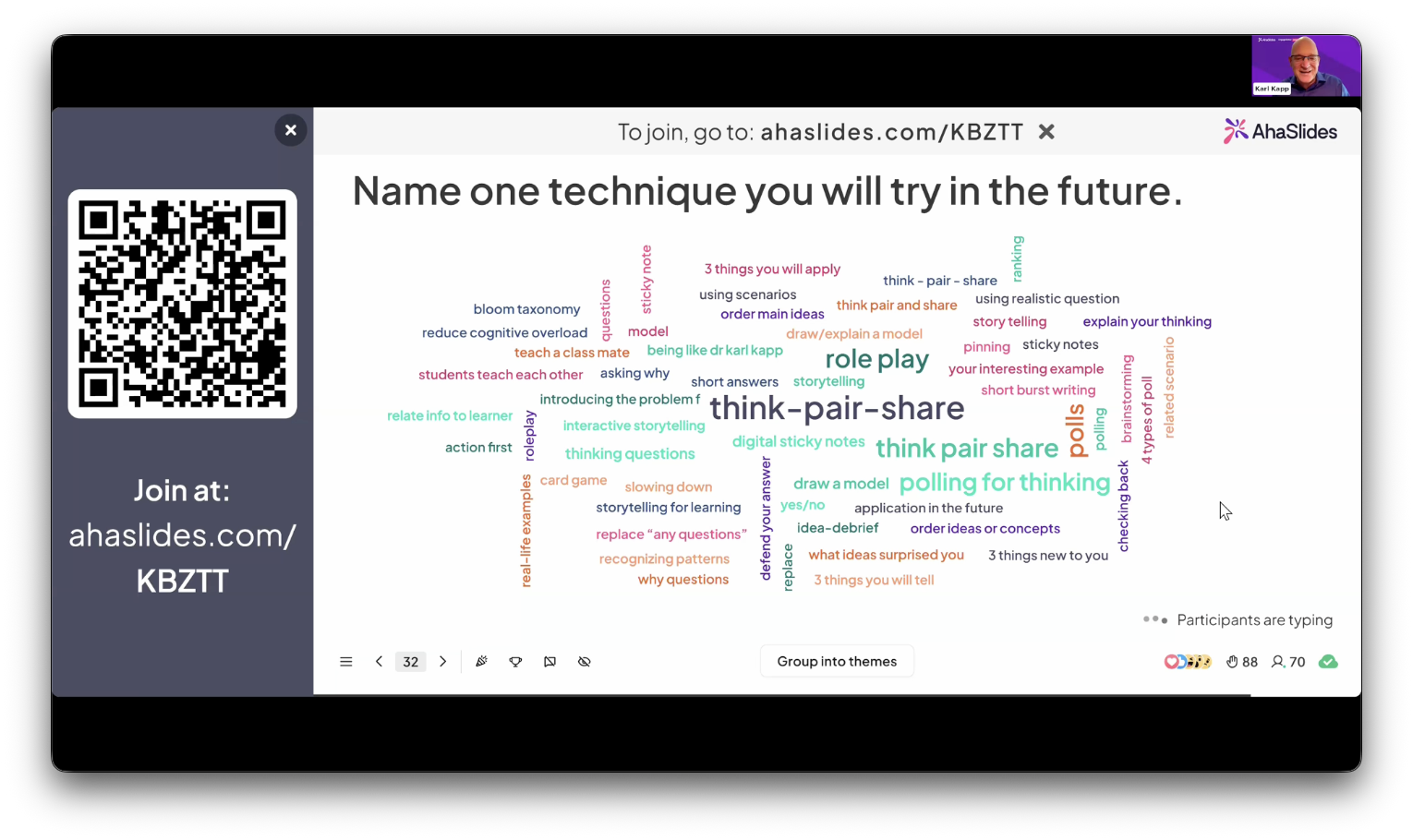 AhaSlides word cloud of attendees responses naming one technique they will try