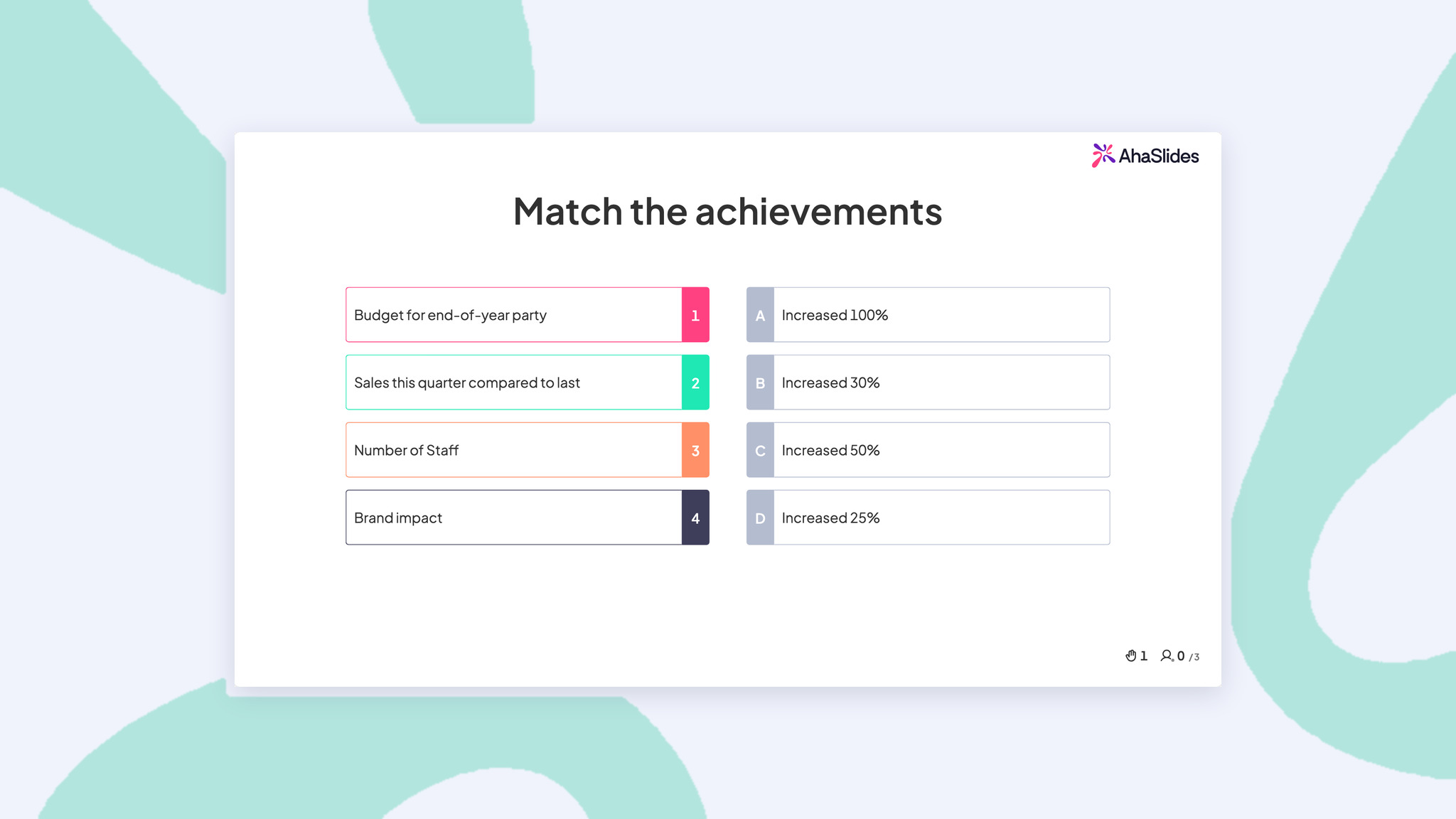 AhaSlides match the pair - interactive activity for presentation