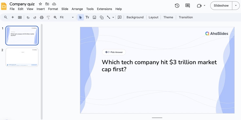واجهة Google Slides، وهي بديل مألوف لبرنامج PowerPoint