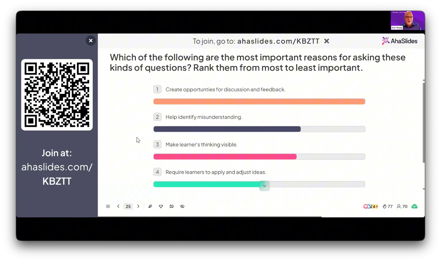 AhaSlides ranking poll results from a live webinar