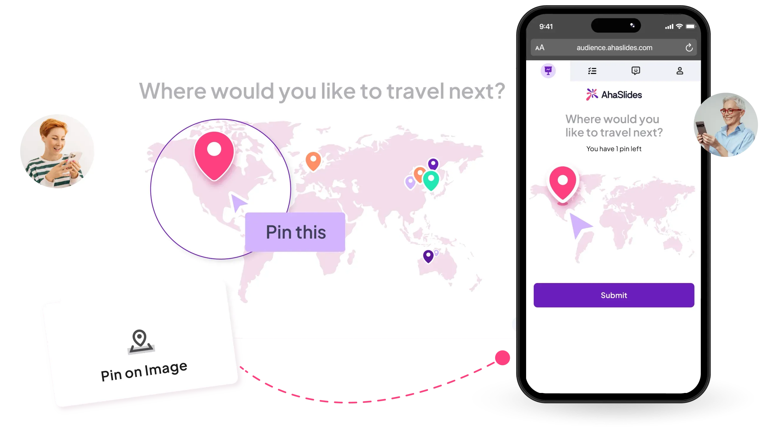 AhaSlides Pin on Image slide with audience pins dropped on an image