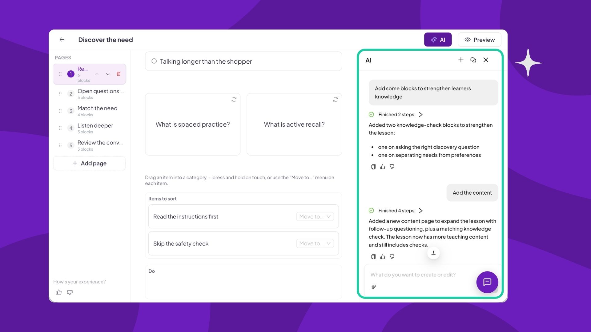 AhaSlides AI course creator drafting a course outline