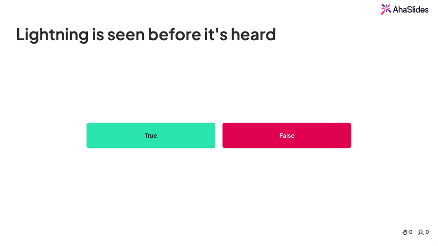 True or false quiz question in AhaSlides
