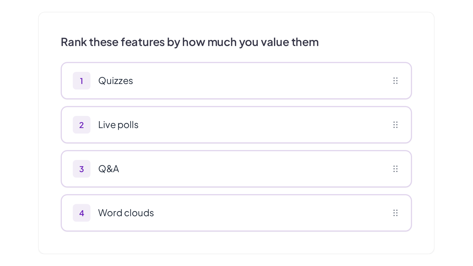 Ranking question in an AhaSlides survey