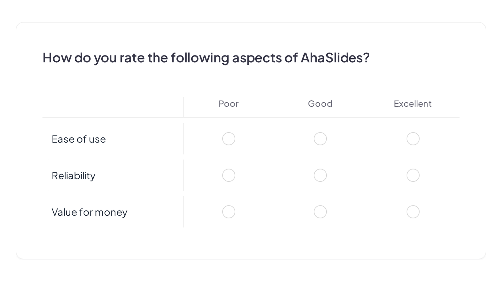 Matrix question in an AhaSlides survey